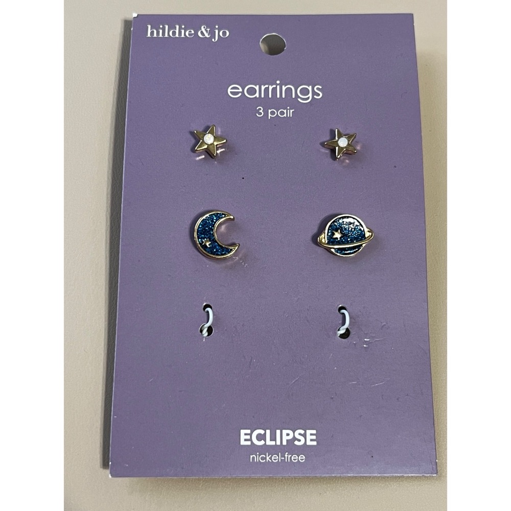 NEW Hildie & Jo Eclipse Star Planet and Moon Earrings